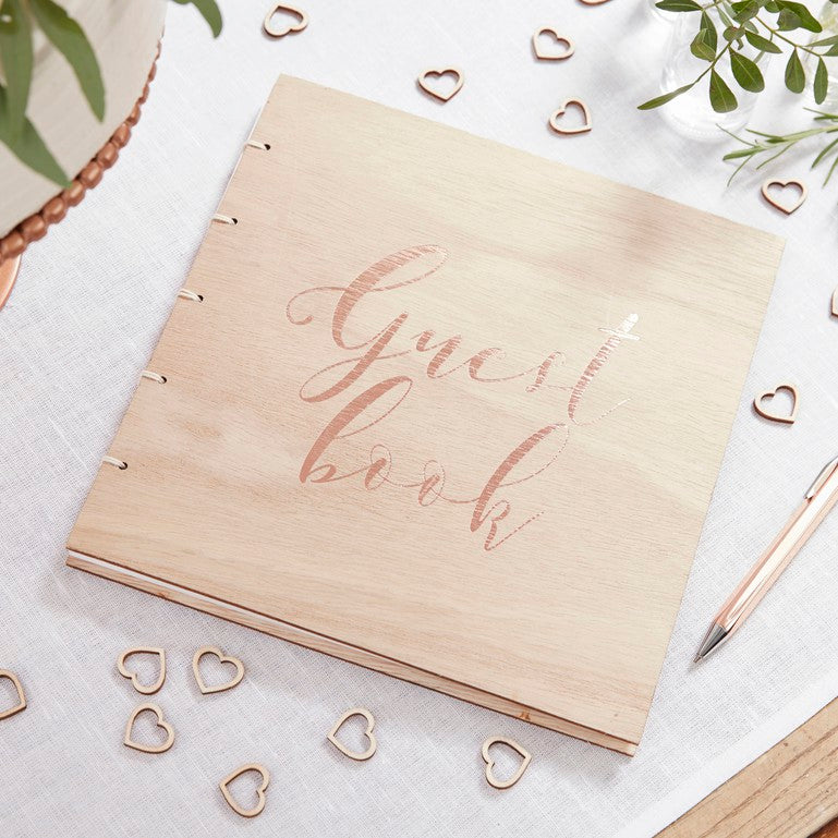 Rose Gold Wooden Wedding Guest Book