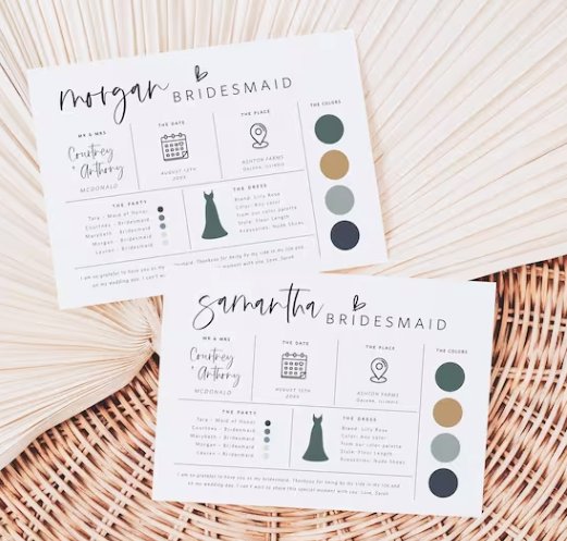 Bridesmaid Information Card