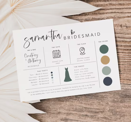 Bridesmaid Information Card